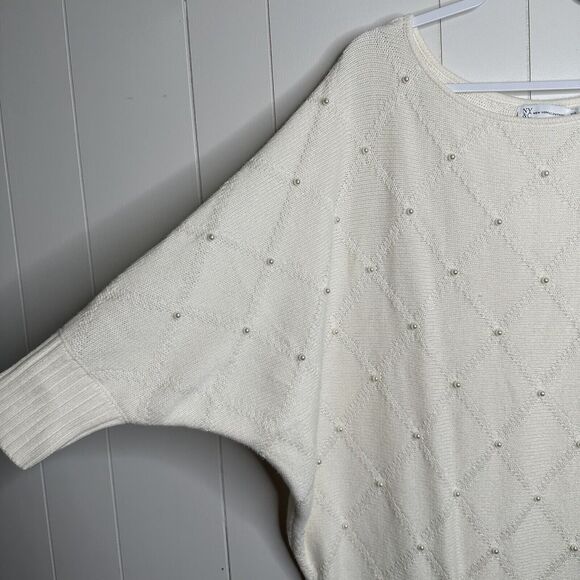 New York & Company Women's Plus Size XXL White Ivory Sweater Dress Pearl Accent - Picture 4 of 9